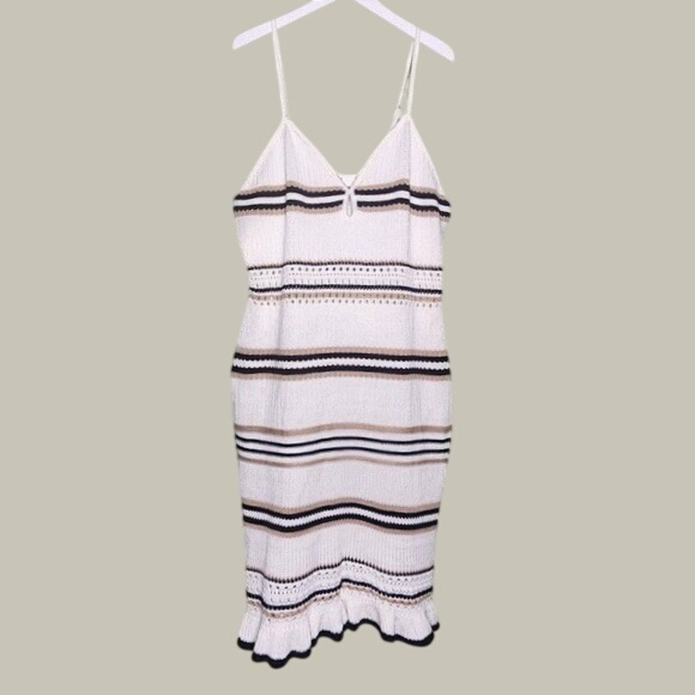 Madden NYC White Black Striped Knit Spaghetti Strap Dress Boho Vacation XL